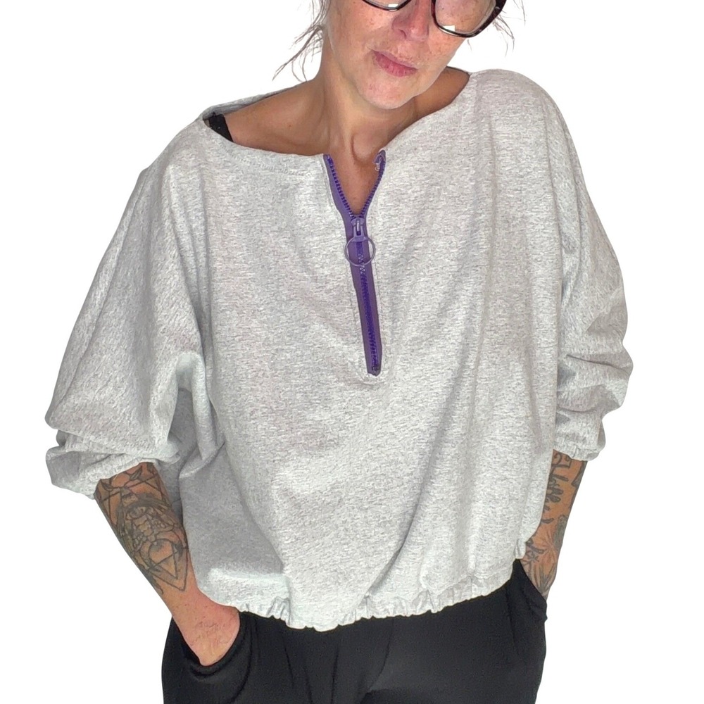 Simple Clothing Company Quarter Zip Sweatshirt Grey Purple Oversized NWT OSFM